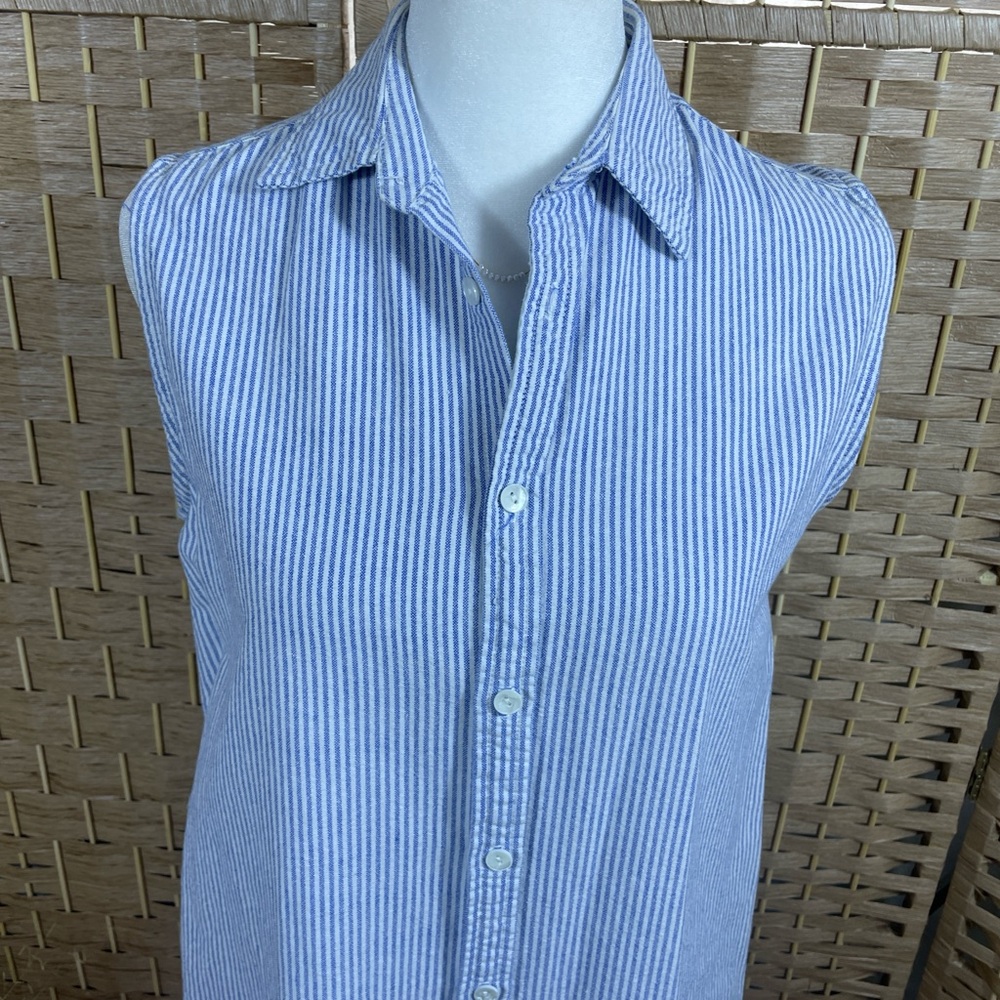 Sleeveless Blue and White Striped Button-Up Shirt Dress Brandy Melville